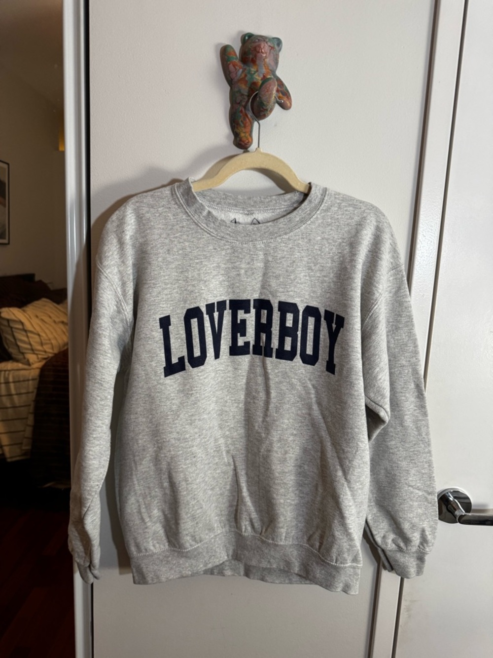 LOVERBOY Gray Crewneck Sweatshirt with Navy Logo